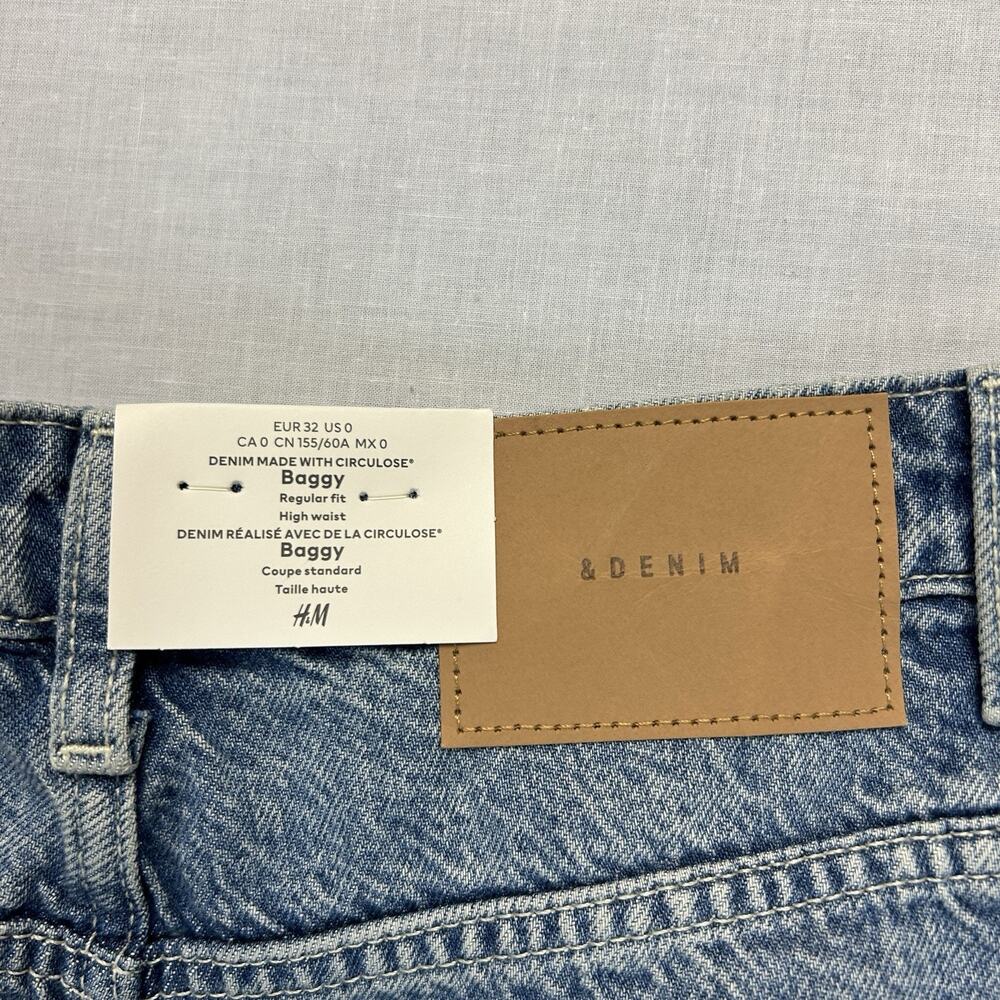 & Denim H&M NEW Baggy High Waist Jeans Womens 0 Regular Fit Blue Distressed NWT - Picture 12 of 16